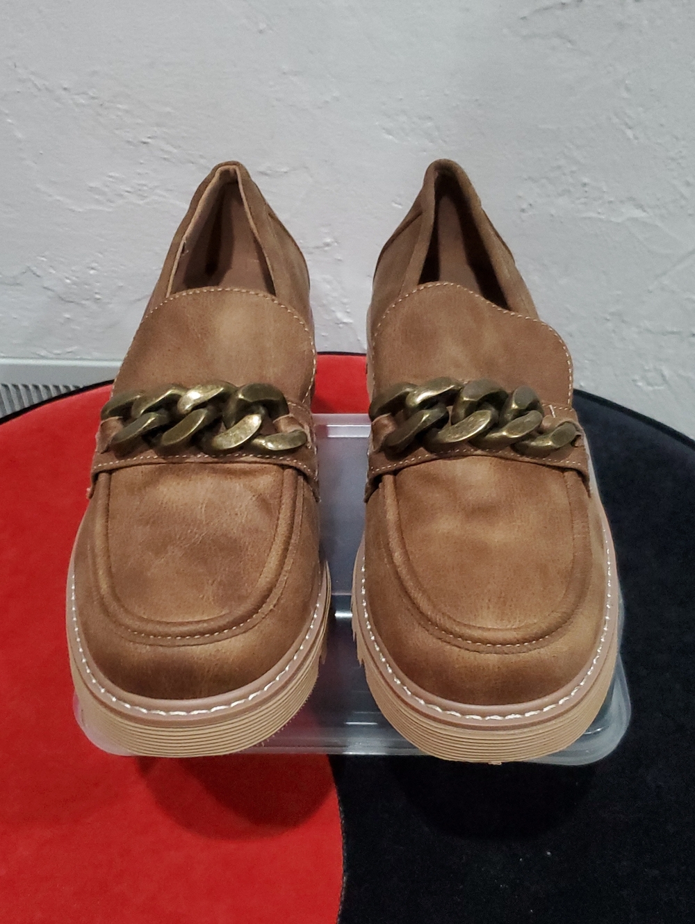 2 Pair Hey Girl by Corkys Literally Tan Suede Loafer Chunky Chain Size 11 - Picture 9 of 15